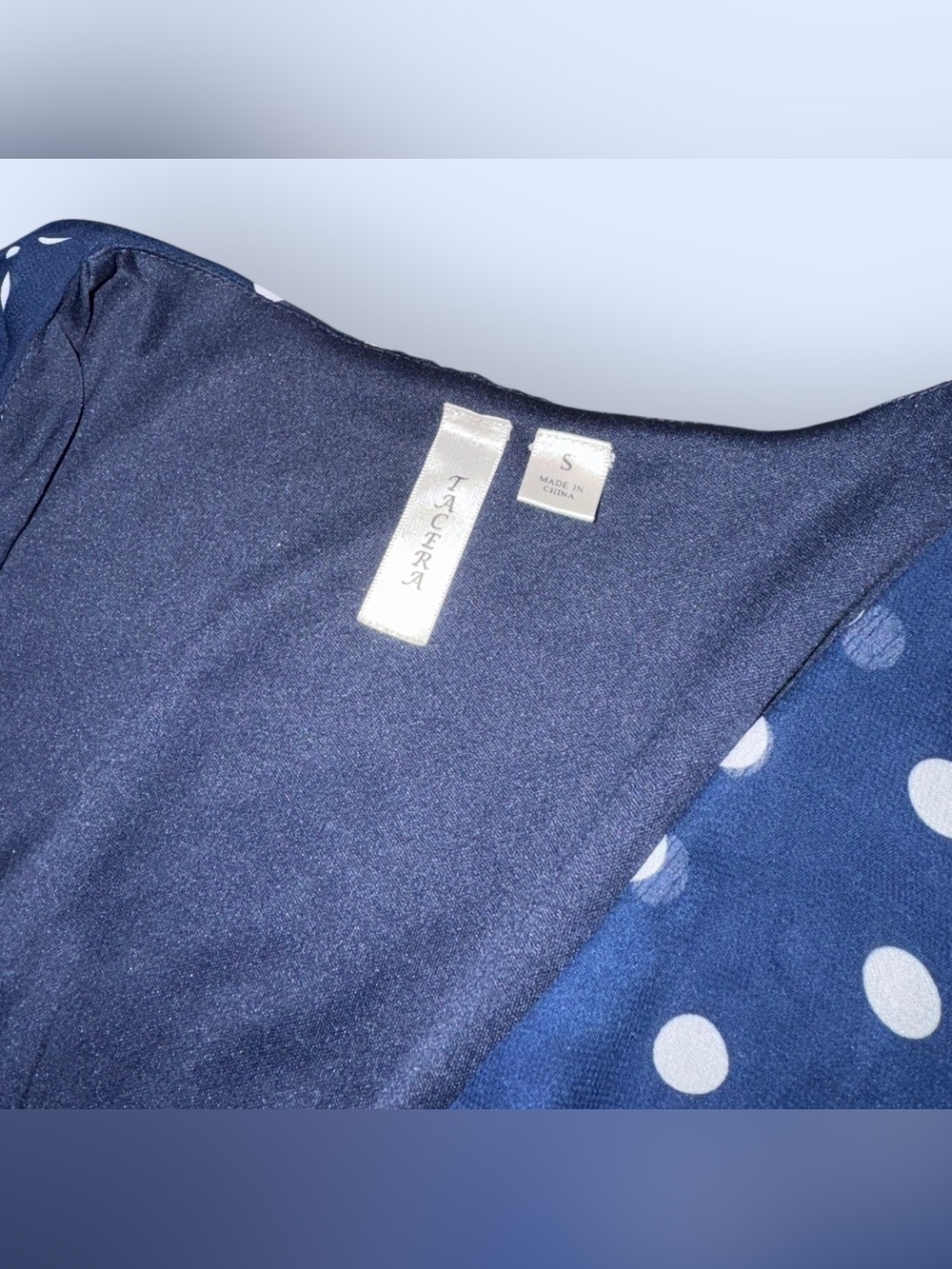 Tacera Navy Blue and White Polka Dot Dress - Picture 4 of 5